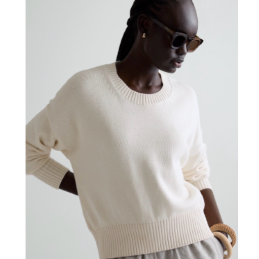 Quince Women’s 100% Cotton Boyfriend Crew Sweater NWT Size Large Ivory